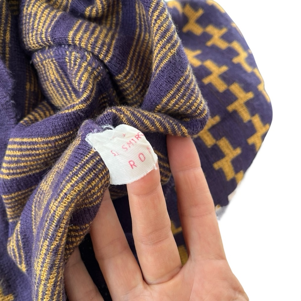 Vintage abstract knit purple and mustard yellow midi pencil skirt 44 - Picture 12 of 13